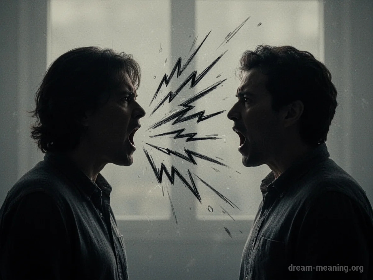 Silhouette of one person shouting aggressively at another.