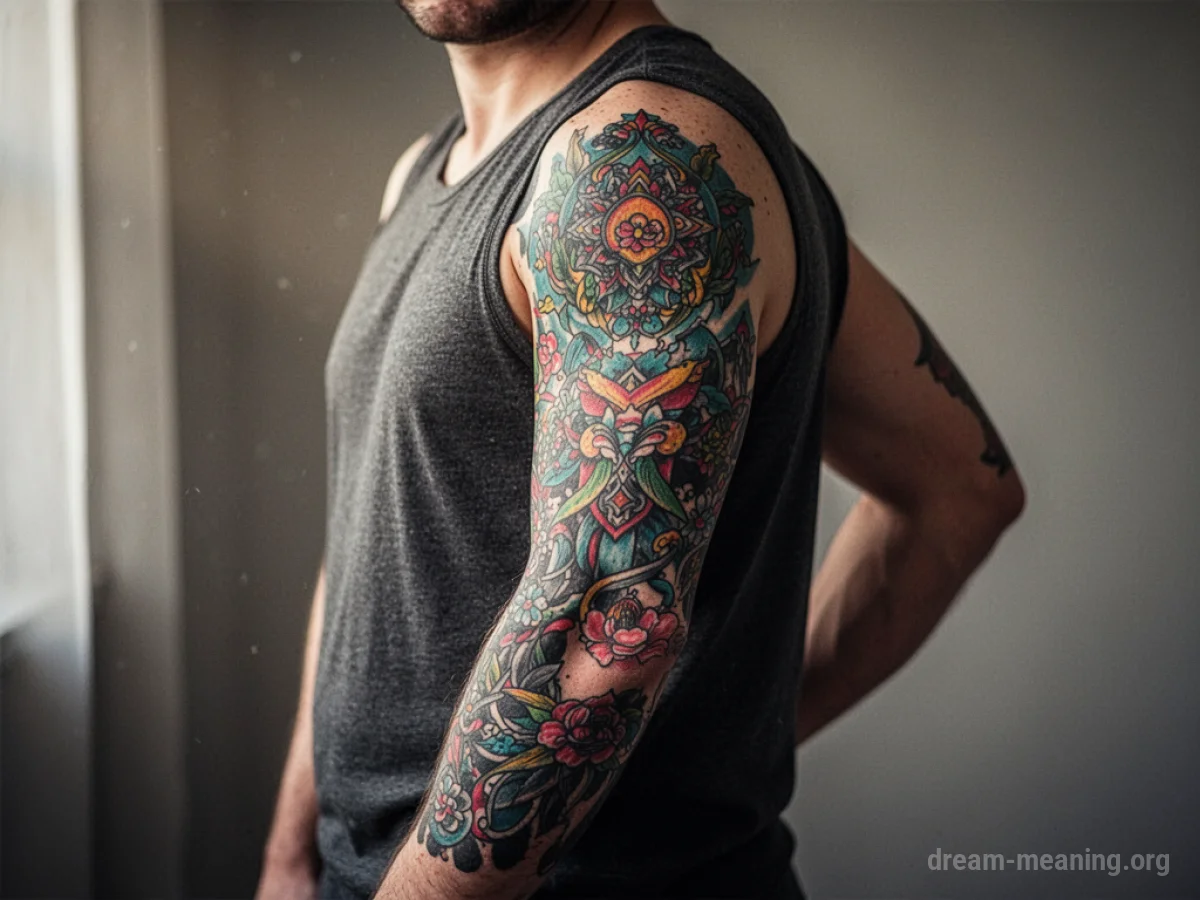 A person showing a detailed tattoo on their arm.