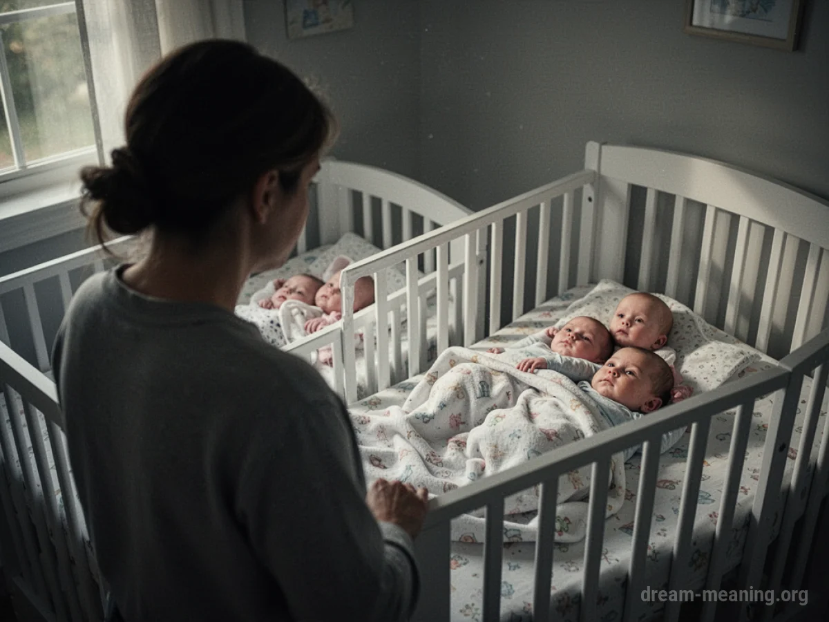 A person observing two babies in separate cribs.