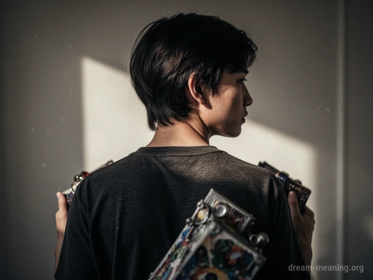 Person standing with their back turned, concealing an object.