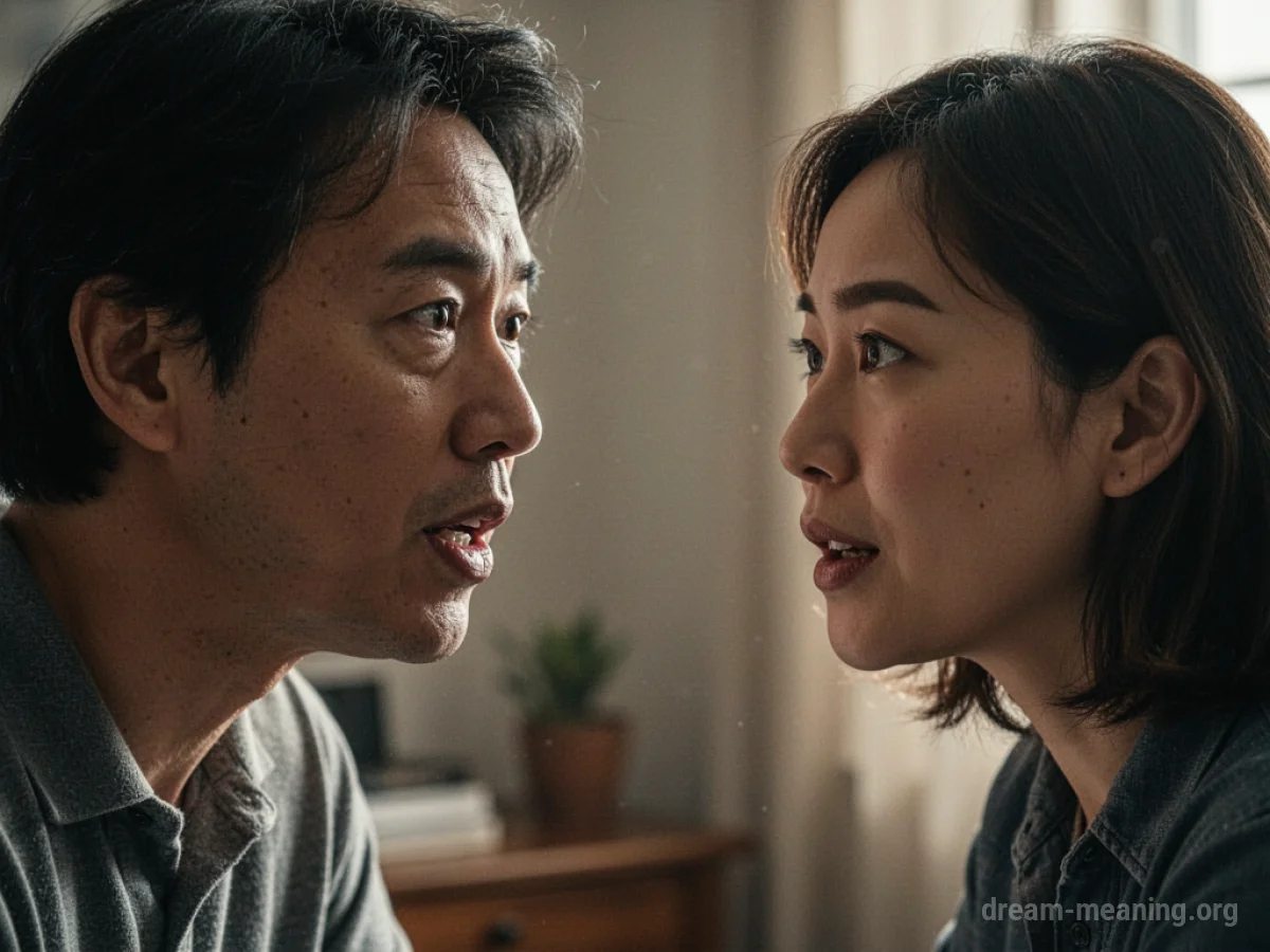 Two individuals in conversation, one speaking directly to the other.