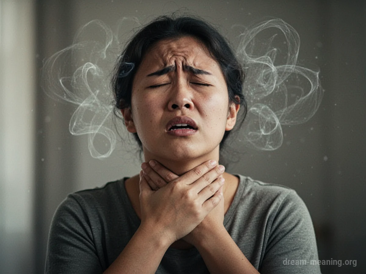 A person touching their neck with a pained expression.