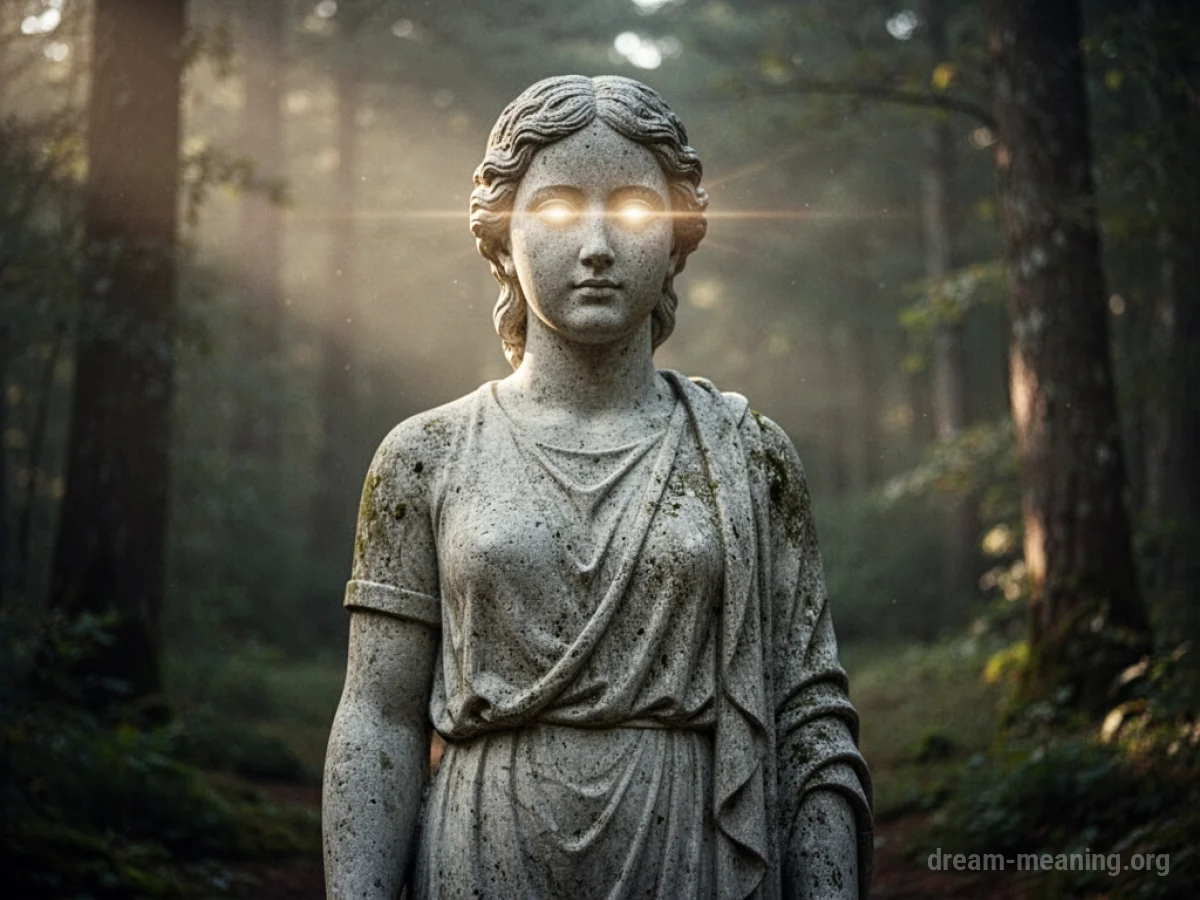 A stone statue with glowing eyes.