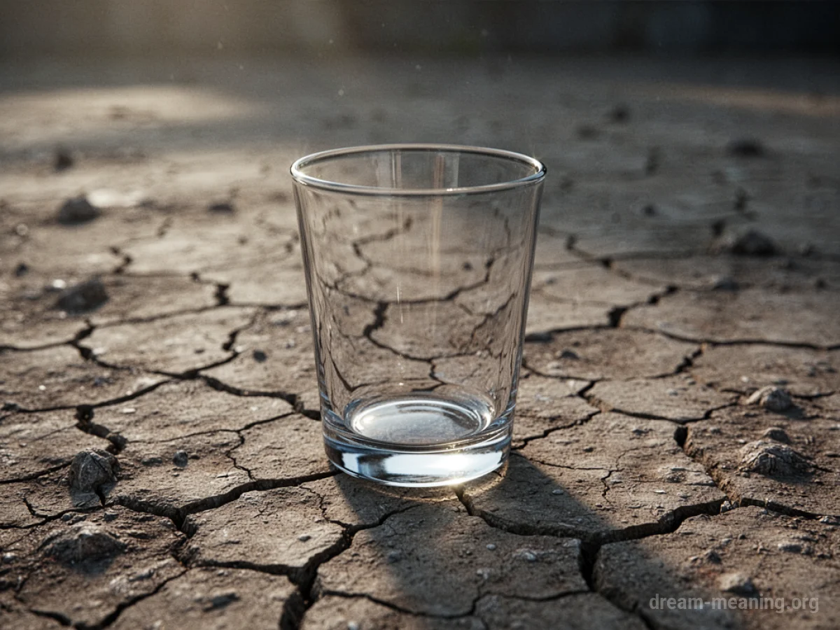 An empty glass on a parched, cracked ground.