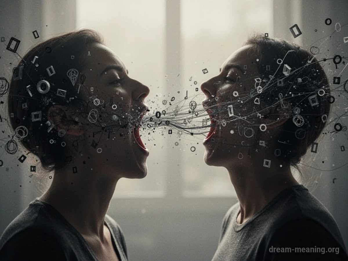 Silhouette of a person speaking, with abstract shapes flowing from their mouth.