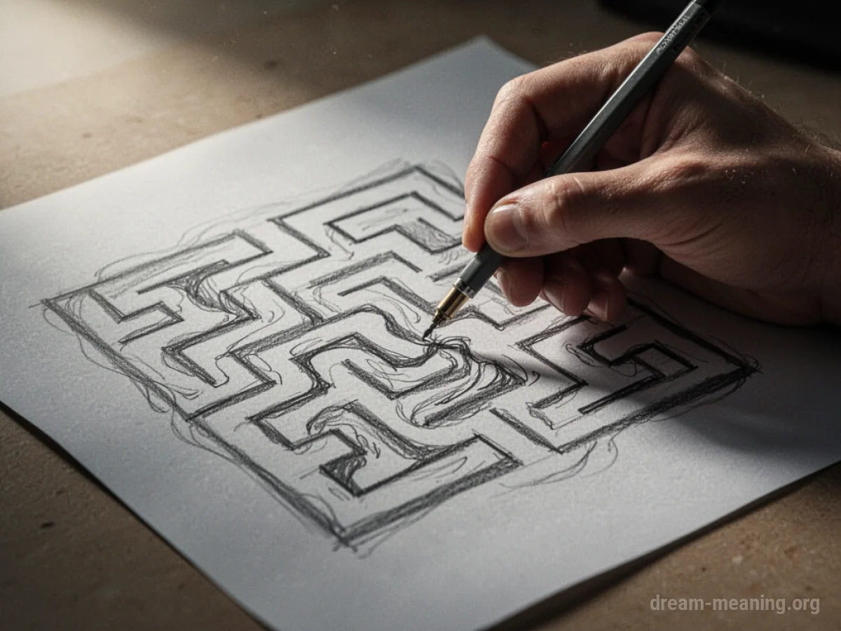 A hand drawing a shifting maze on paper.