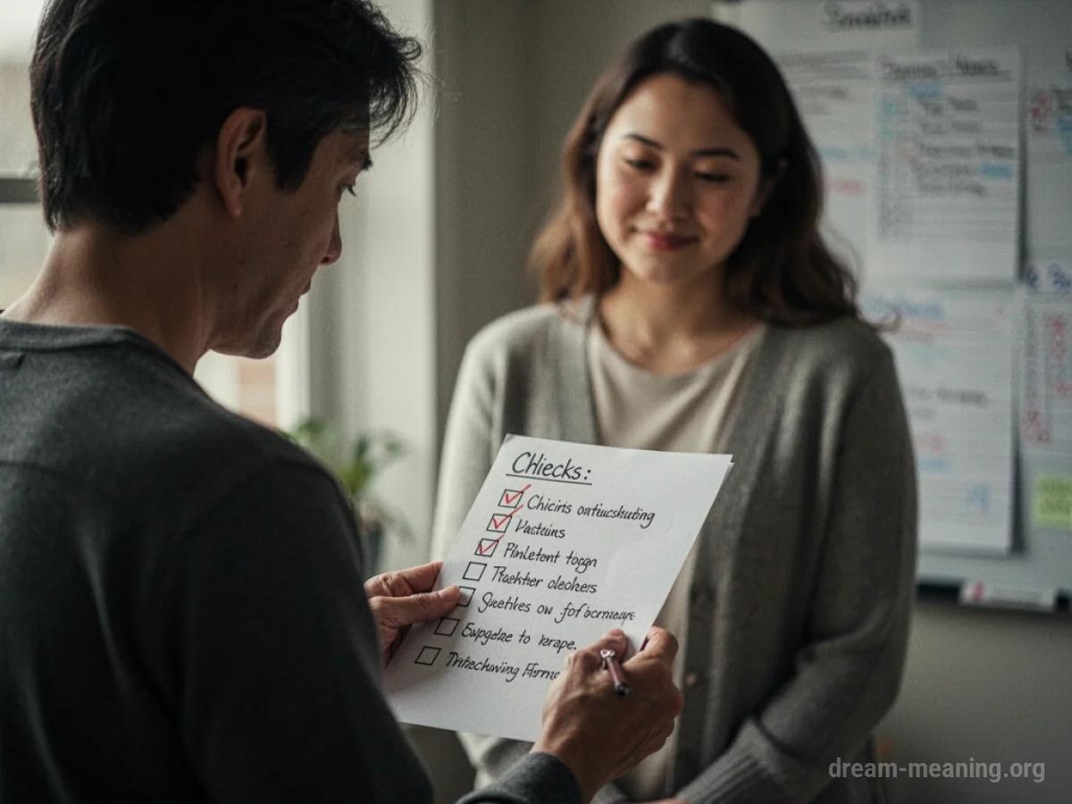A person holding a piece of paper with writing on it, standing near a silhouetted female figure.
