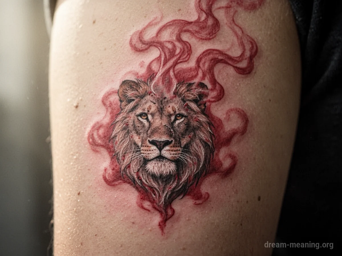 A close-up of a tattoo with a wispy red aura emanating from its lines.