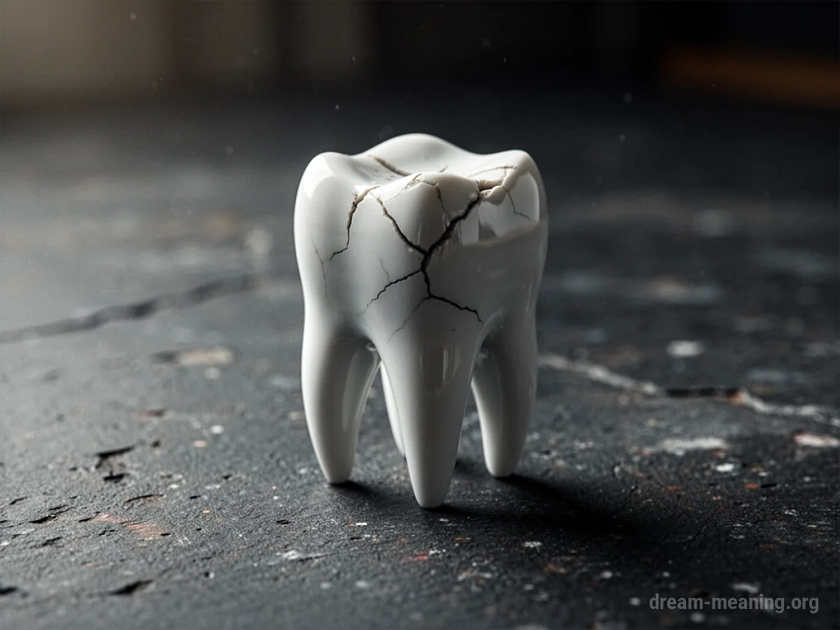 A close-up of a broken porcelain tooth.