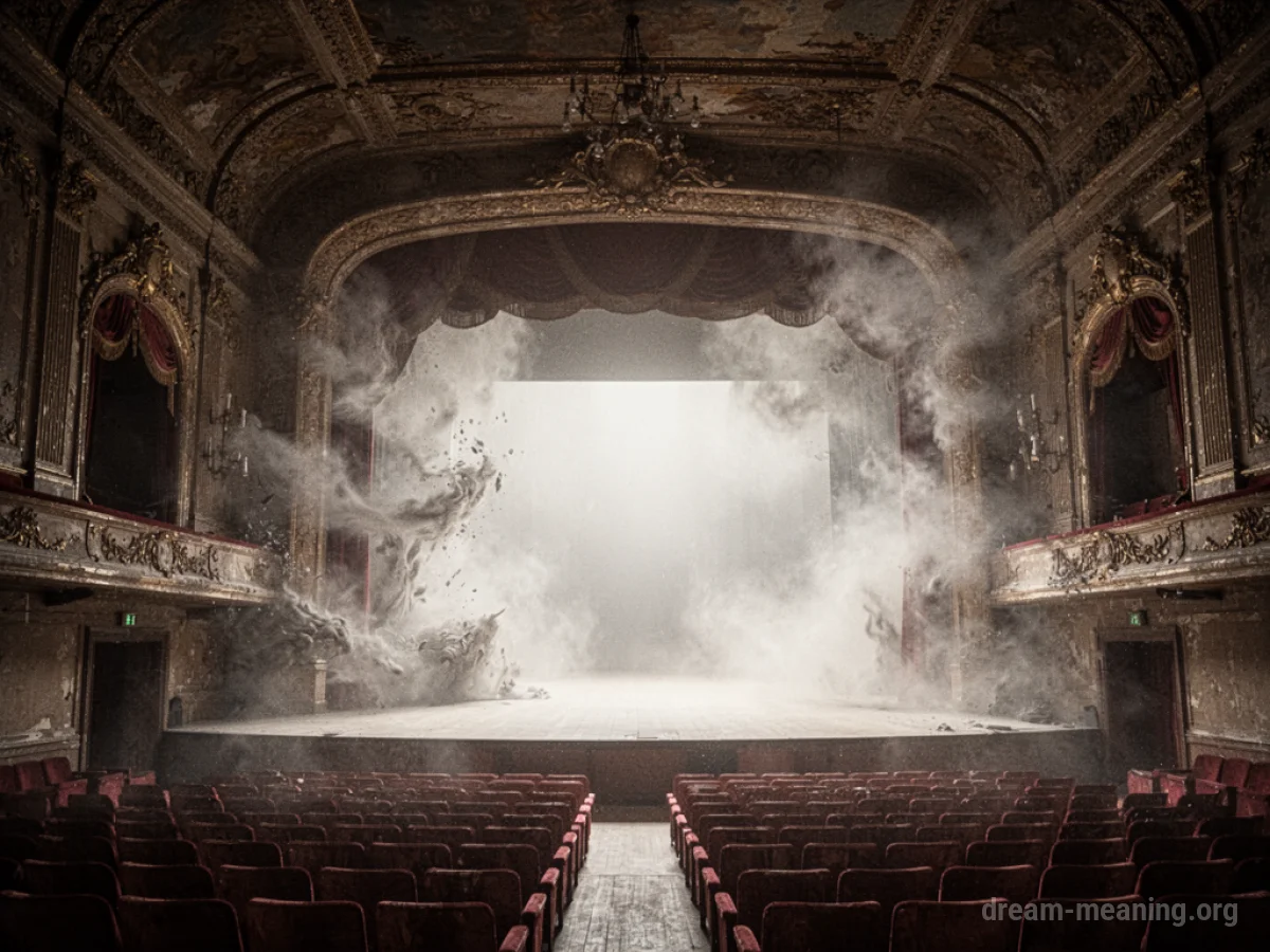 Interior of a theater with its walls fading into a bright, open space.