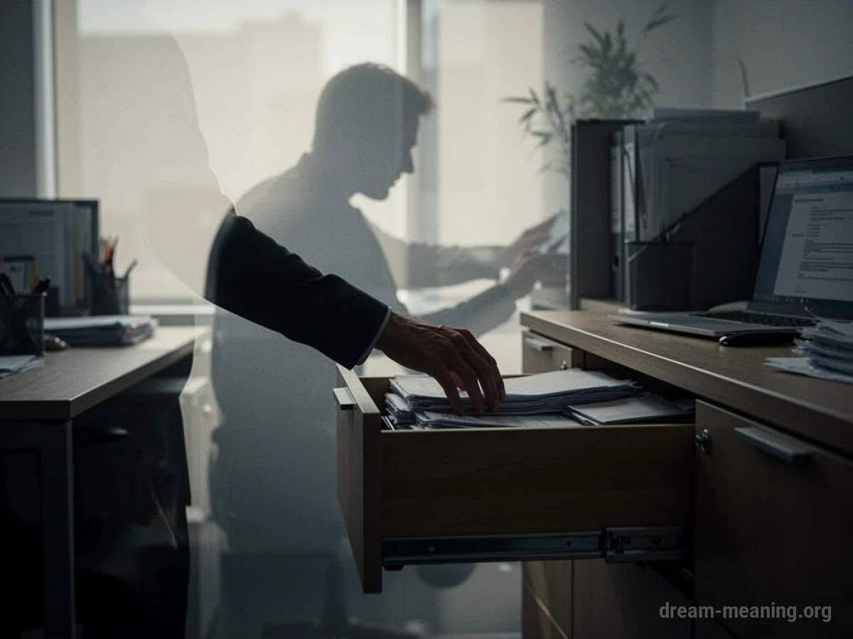 Silhouette of a figure reaching into an office drawer.