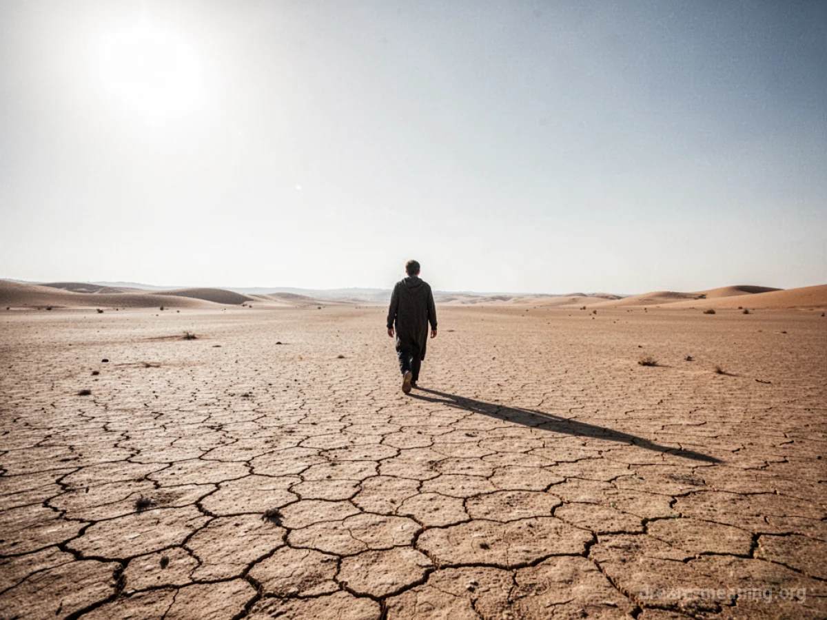 A solitary person walking through a barren desert.