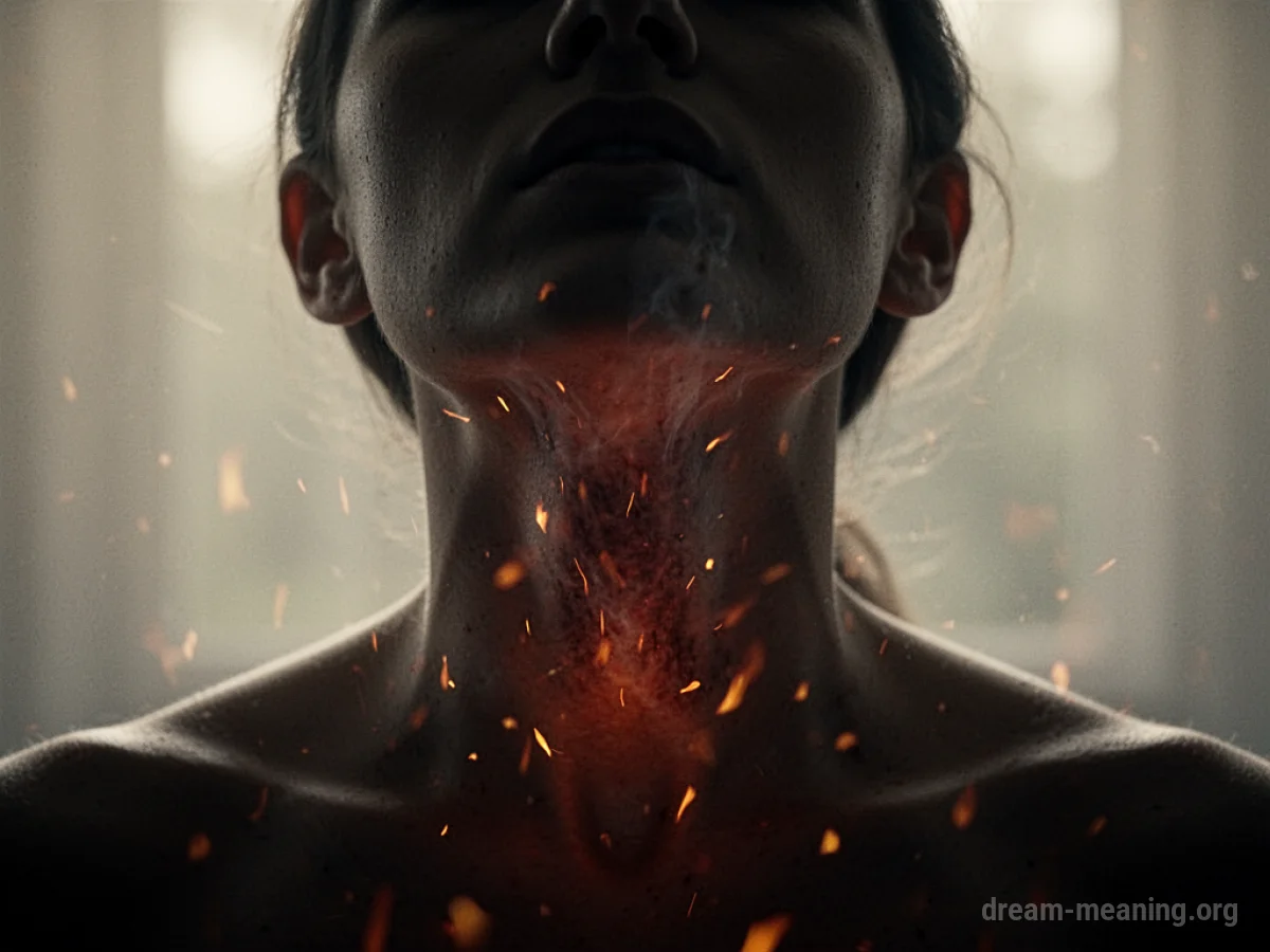 Silhouette of a human throat with subtle glowing embers inside.