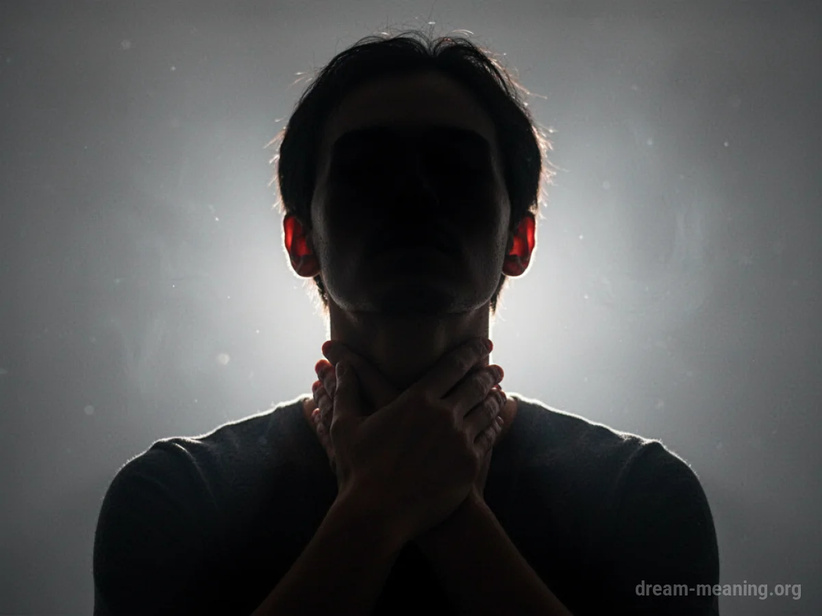 Silhouette of a person touching their throat.