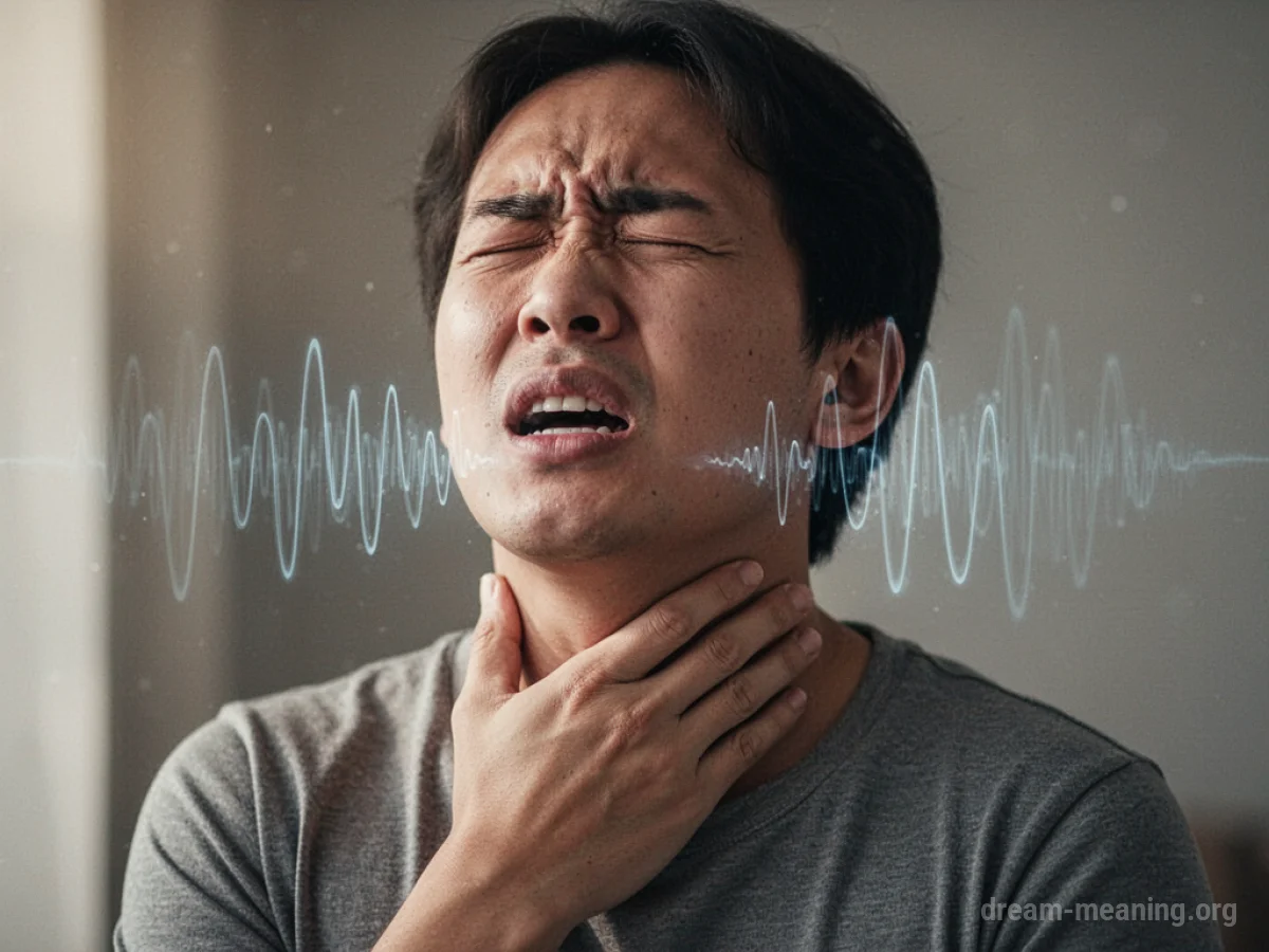 Person clutching their throat, looking pained.