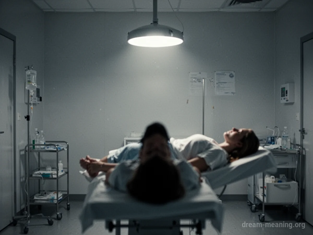 A silhouette of a person on a medical table under a soft light.