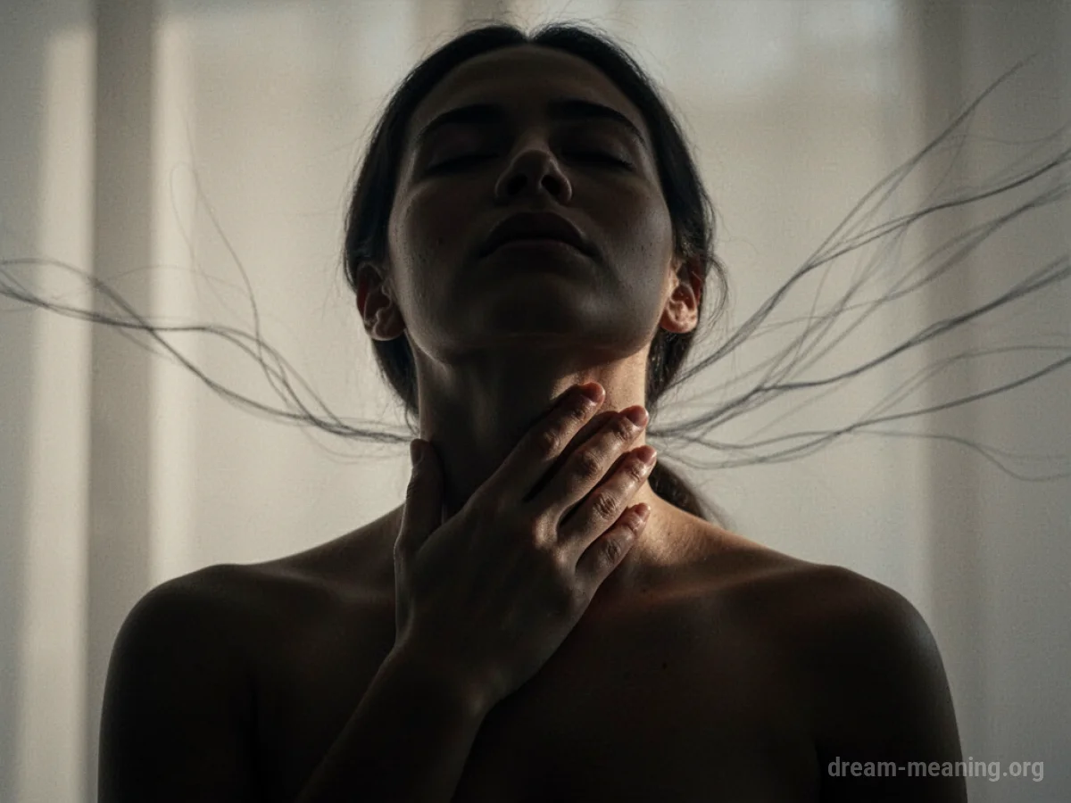 Silhouette of a person holding their throat.