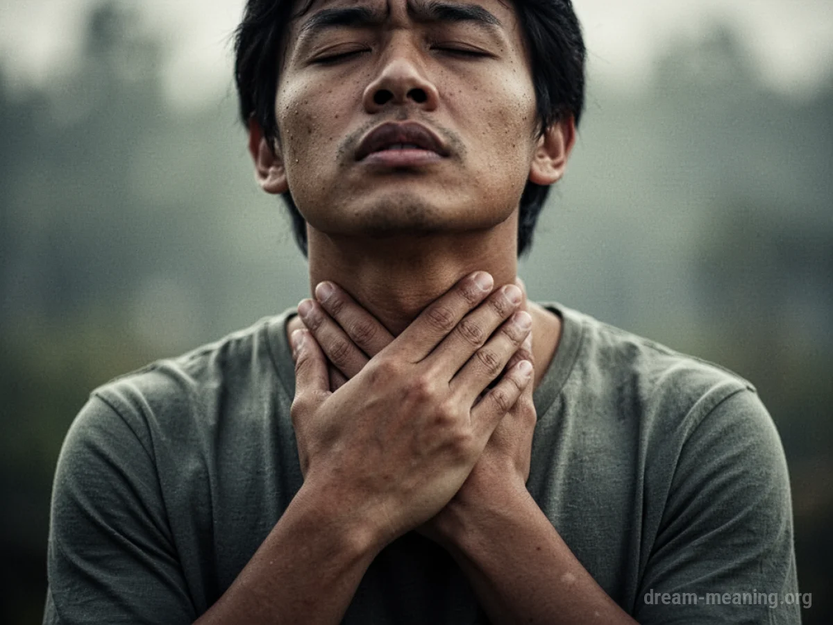 Silhouette of a person with their hand covering their throat area.