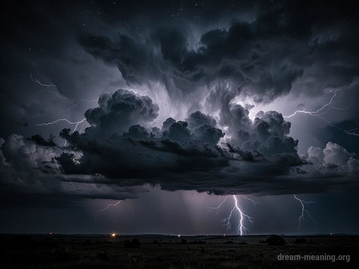 Dark clouds in a night sky with distant lightning.