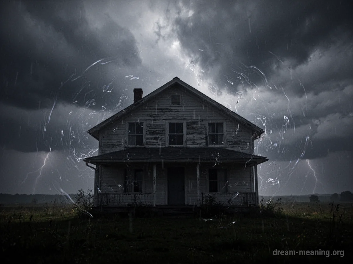 A house trembling under a dark, stormy sky.