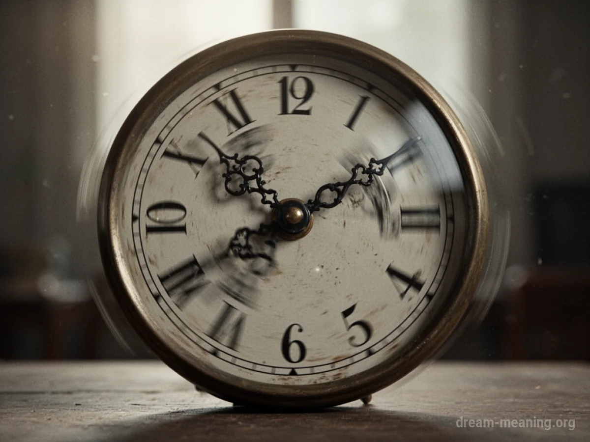A clock with hands moving counter-clockwise.
