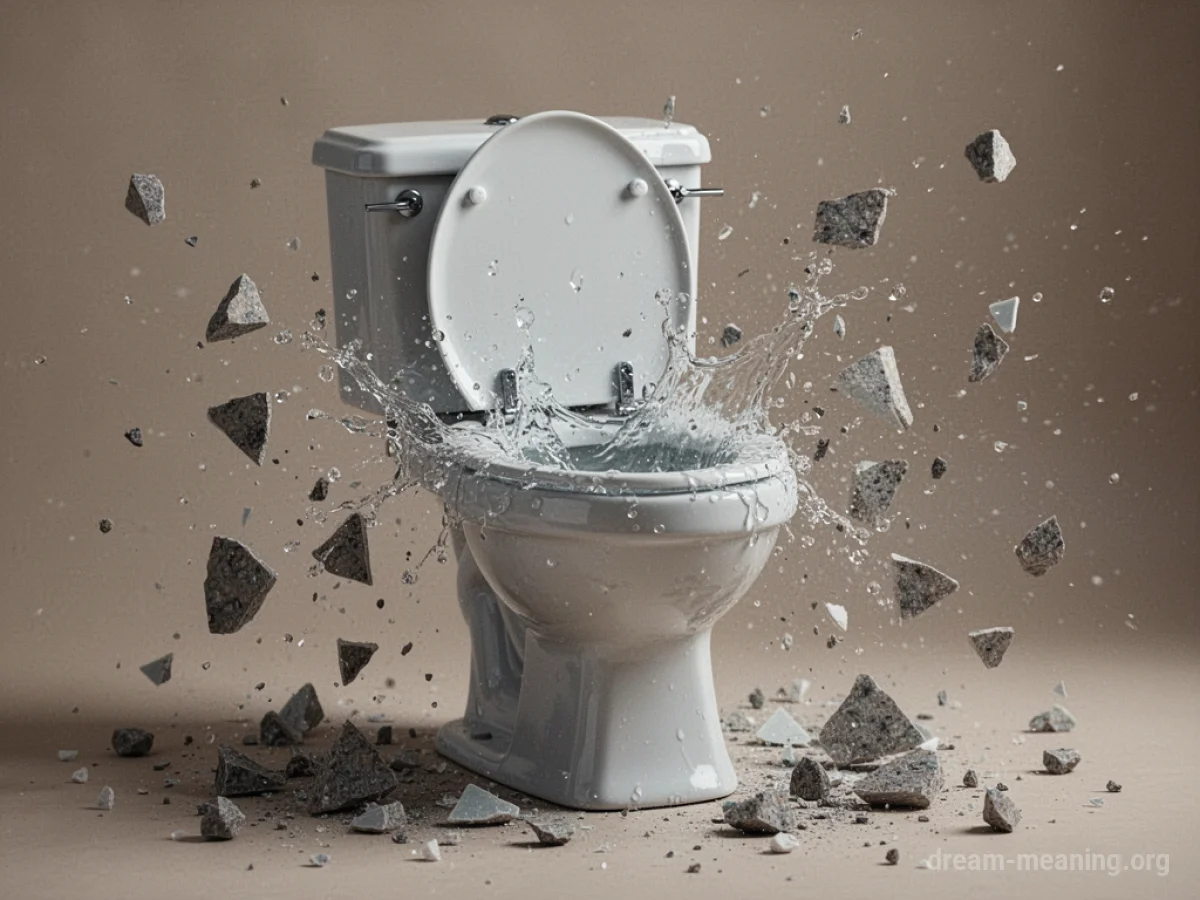 A toilet breaking apart with water spraying.