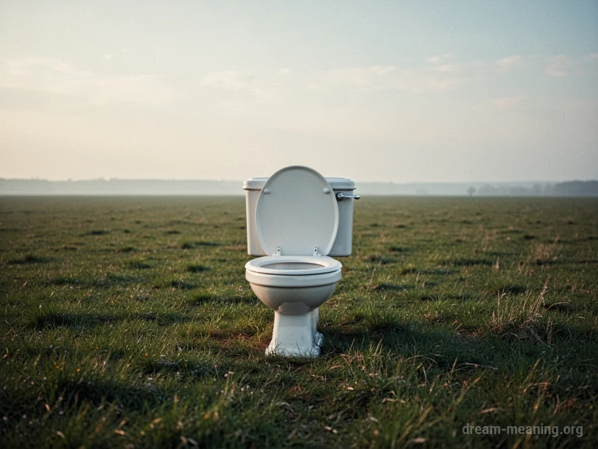 A lone toilet stands in an open, green field.