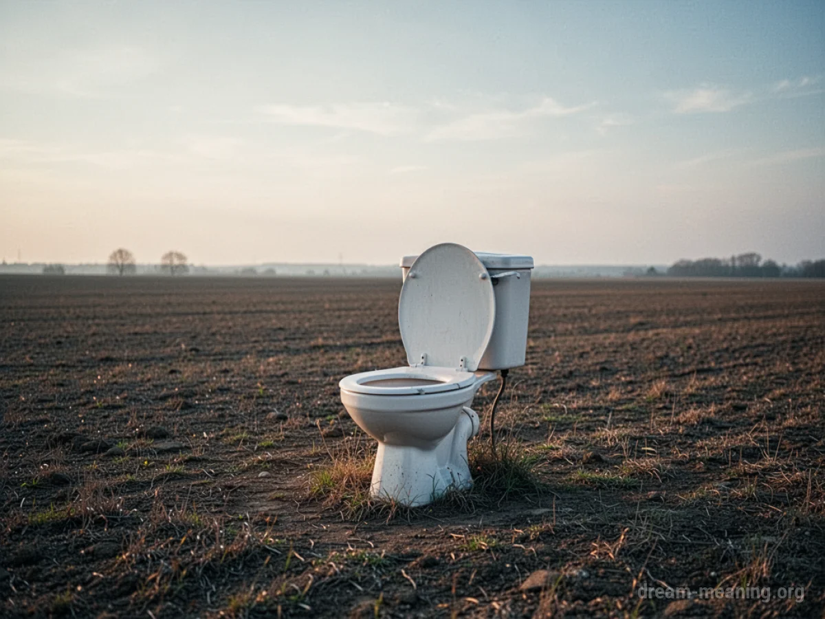 A toilet is situated in the middle of an empty, grassy field.