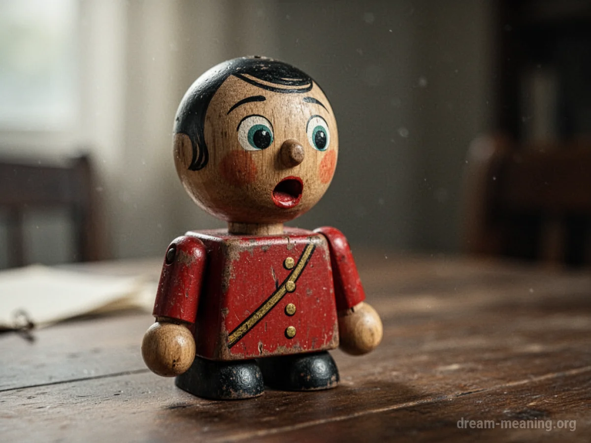 A wooden toy soldier with its mouth open.
