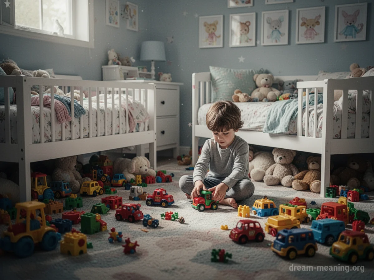 A messy child's bedroom floor covered in various toys.