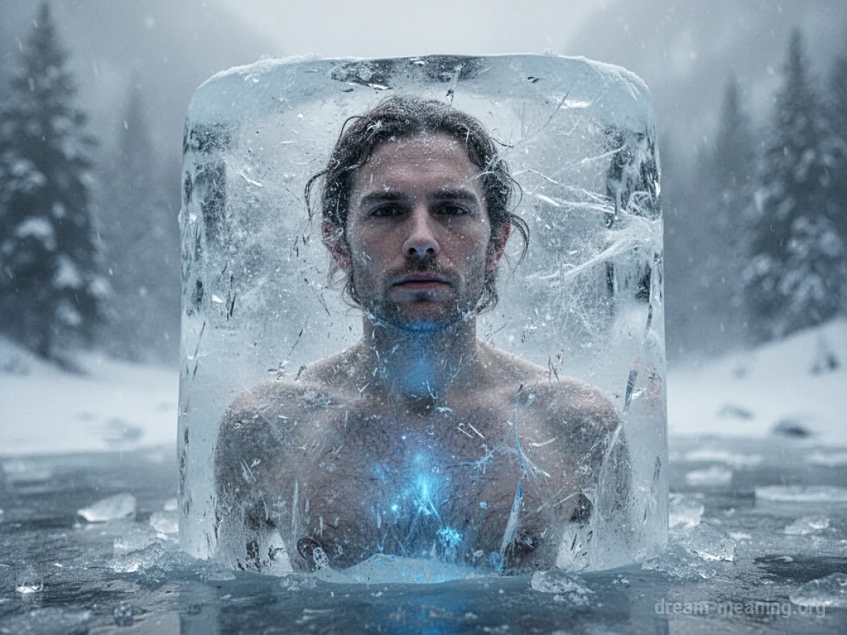 Person frozen inside a block of ice.