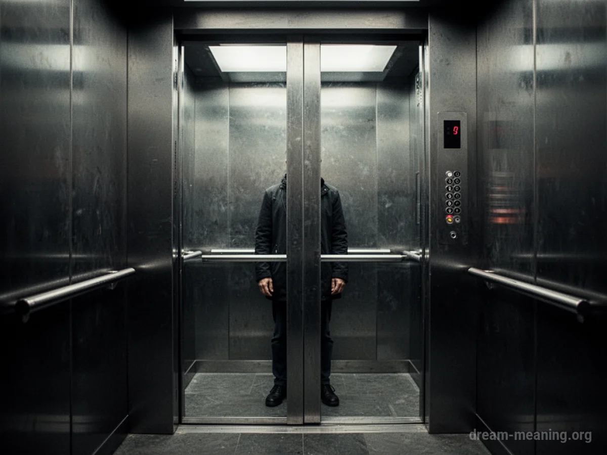 A person inside a closed elevator.