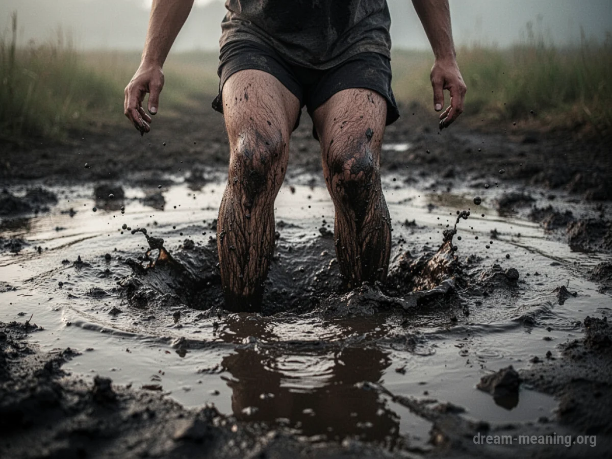 Person sinking into thick mud.