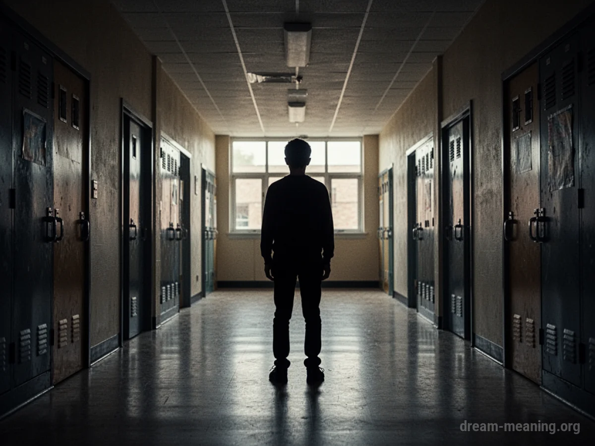 Silhouette of a figure in a dark school corridor.