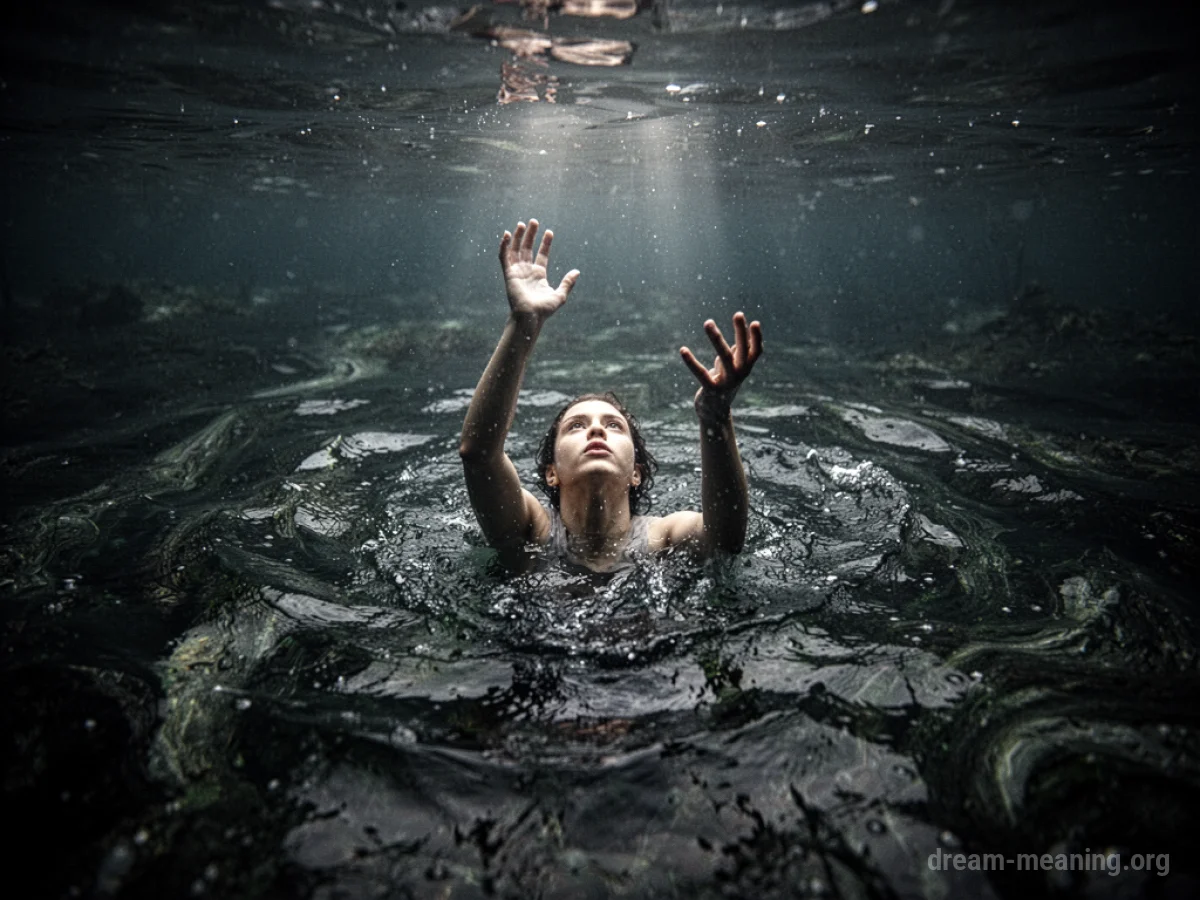 Silhouette of a person struggling underwater.