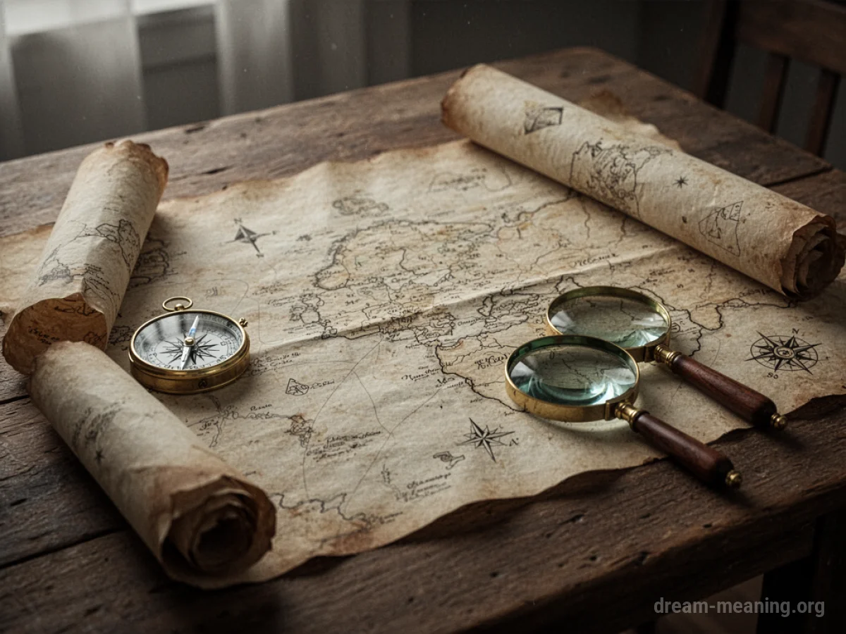 An old treasure map with faded markings and symbols.