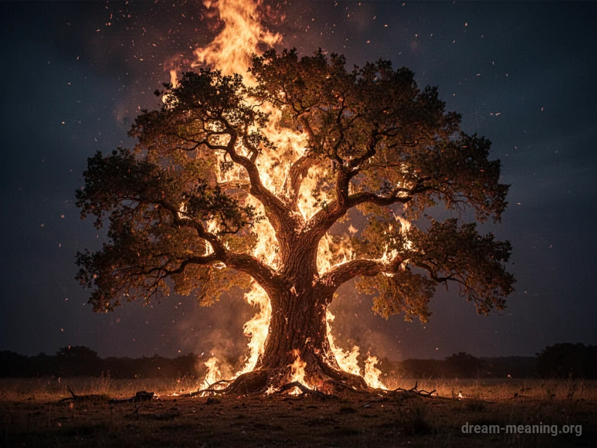 A tree ablaze with fire.