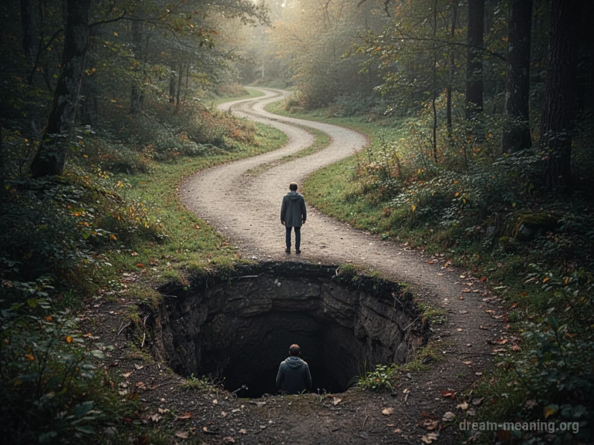 A path abruptly stops at a dark, unseen hole in the ground.