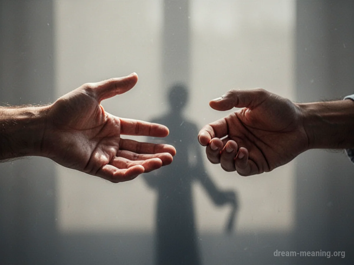 A hand reaching out towards another hand that is pulling back slightly.