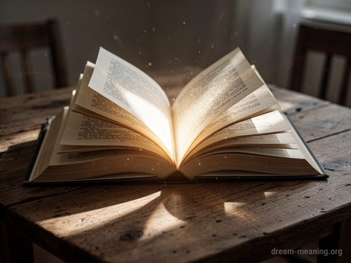An open book with light shining from its pages.