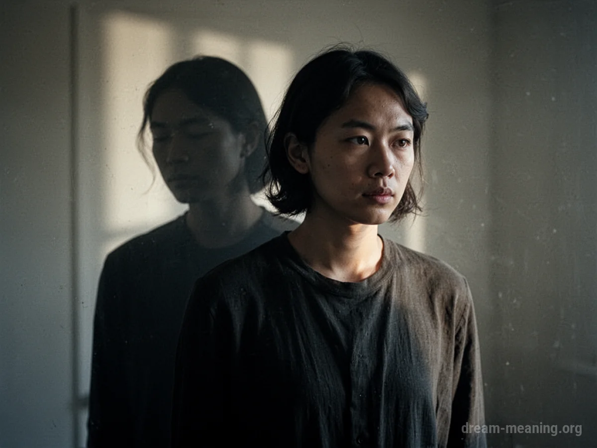 A person standing with a shadowy, indistinct figure behind them.