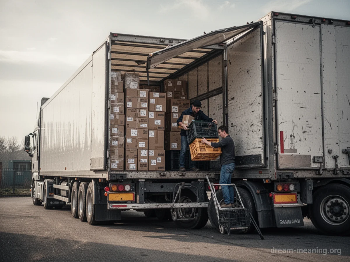 A person unloading boxes from the back of a semi-truck.