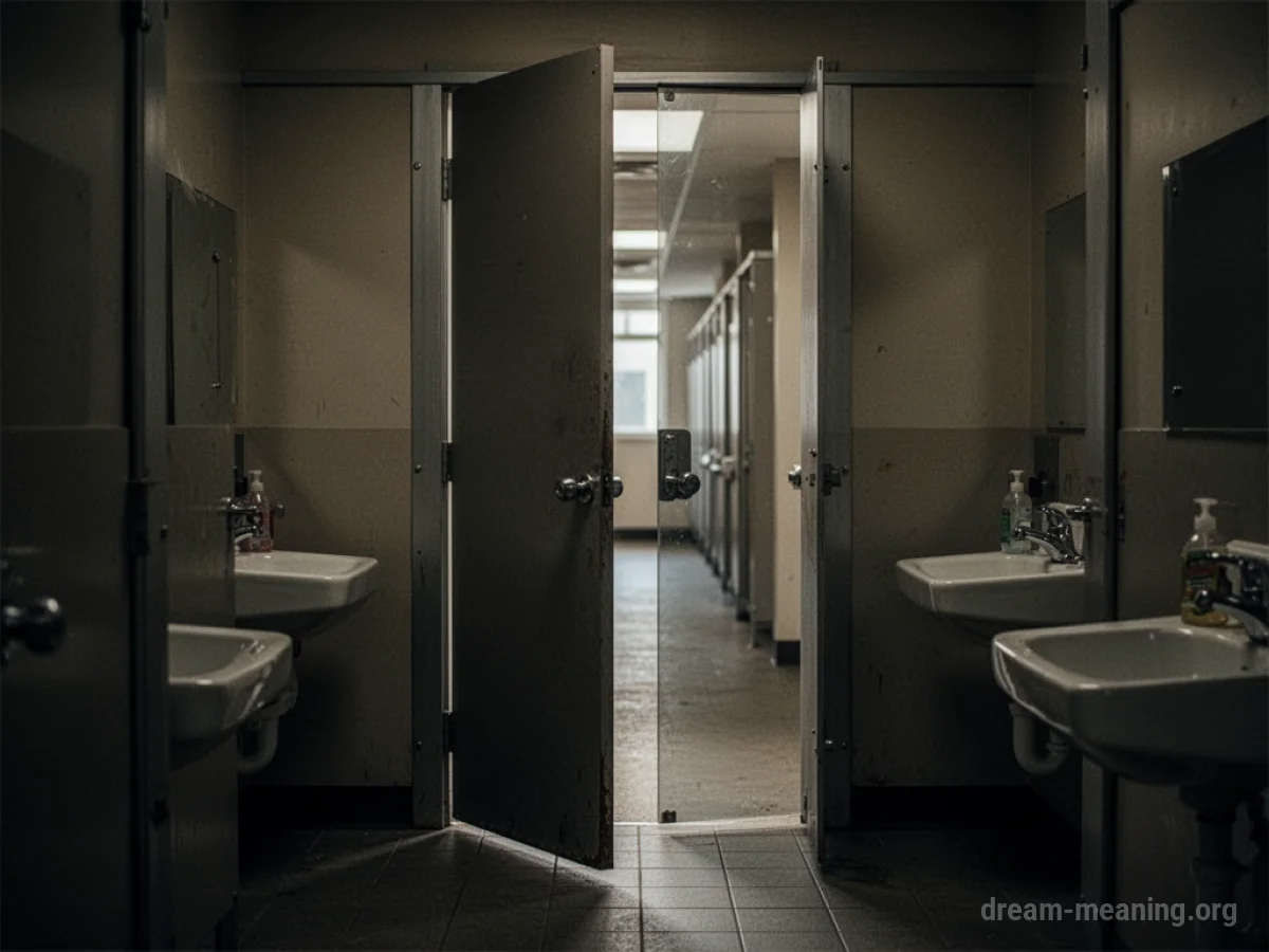 Interior of a public restroom stall with the door slightly open.