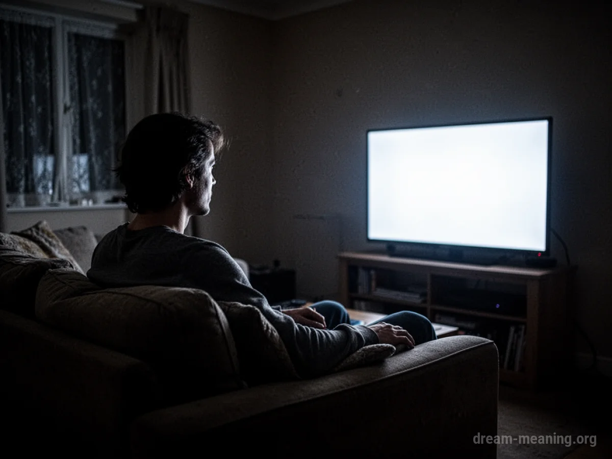A silhouetted figure sits on a couch in a dark room, illuminated by the light of a television.