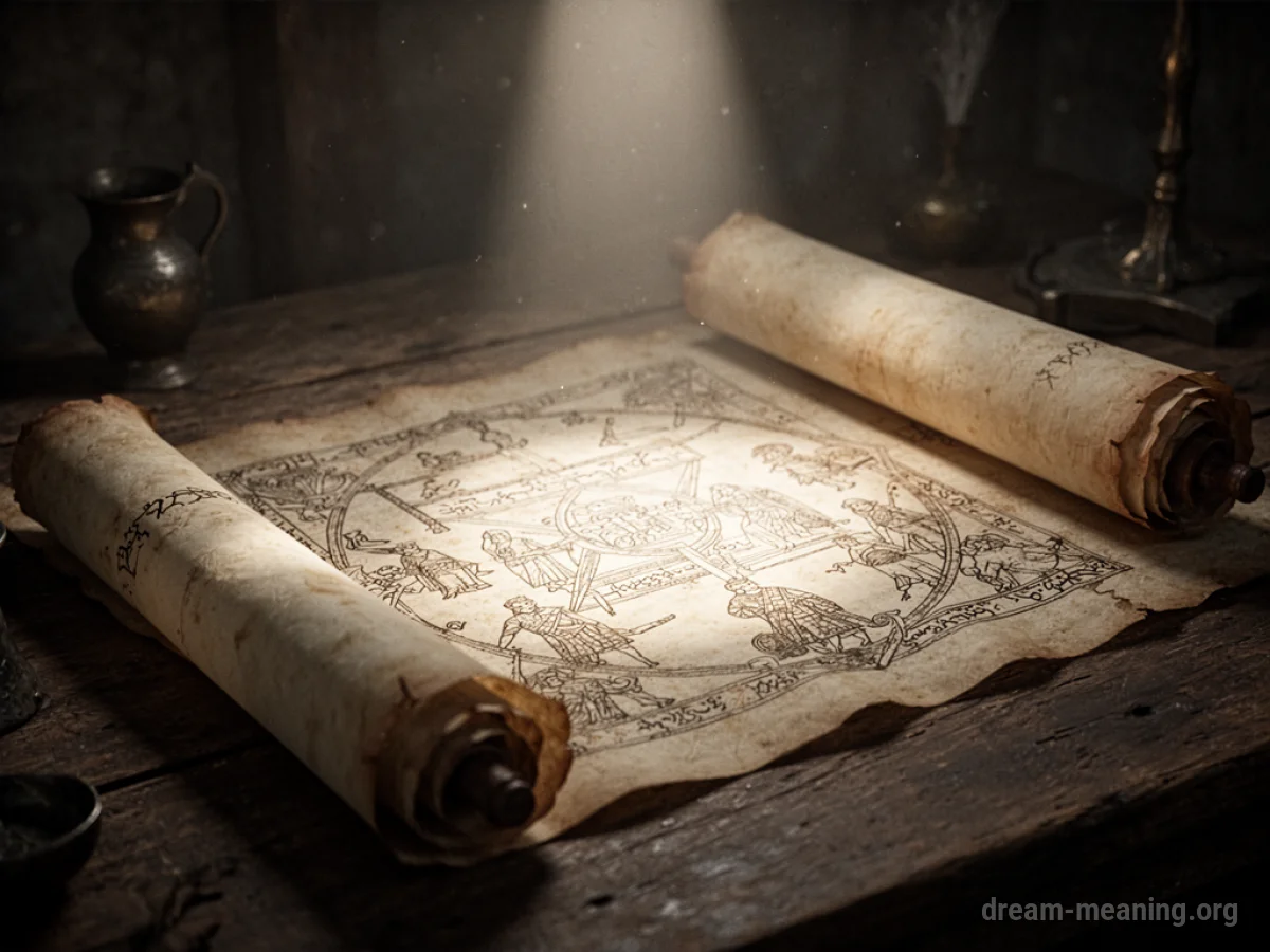 A bright light shines on an old parchment.