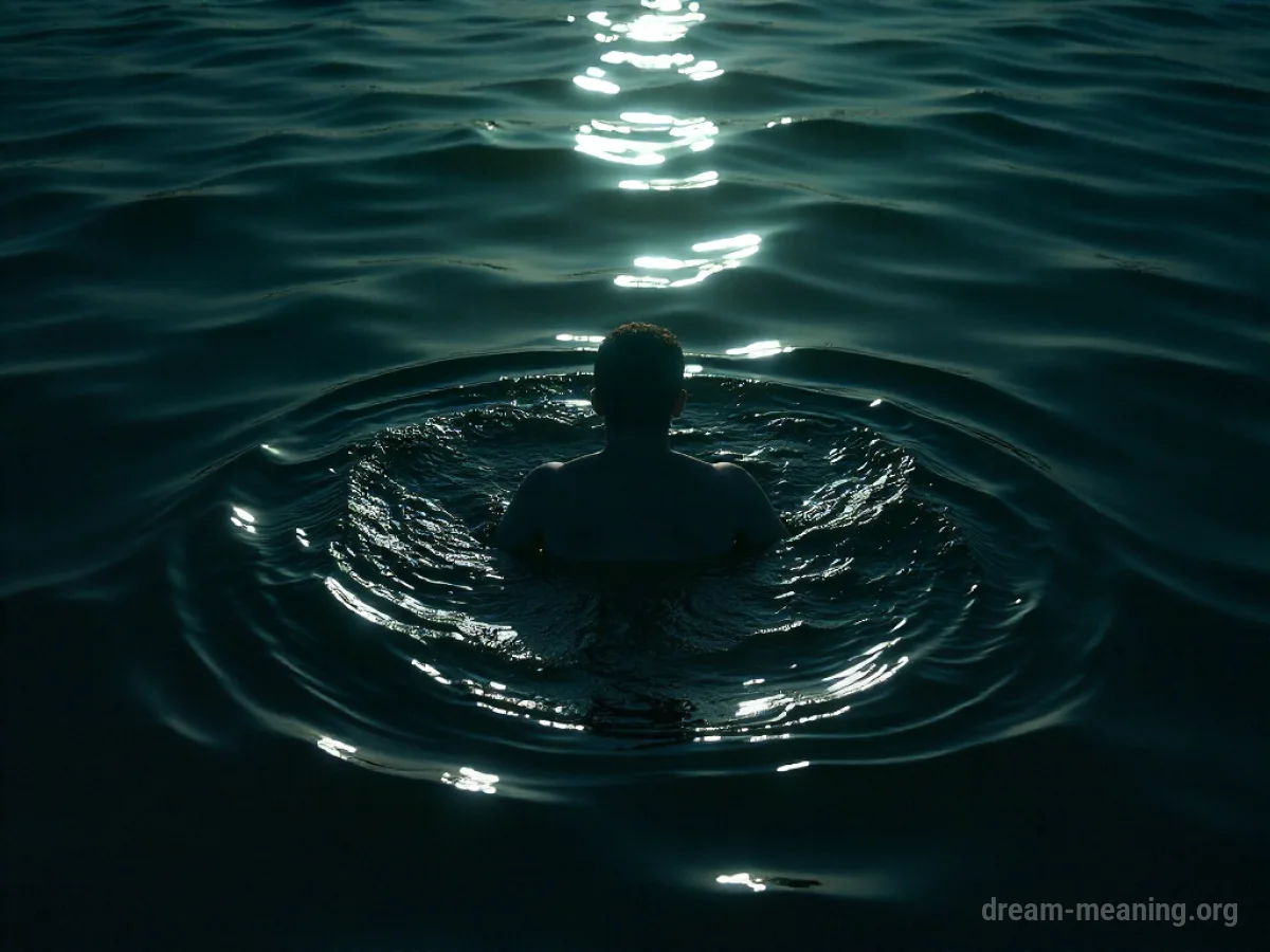 Person's head underwater with mouth open, surface disturbed.