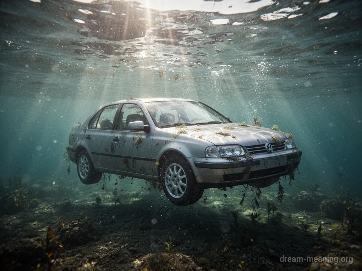 A car resting on the seabed underwater.