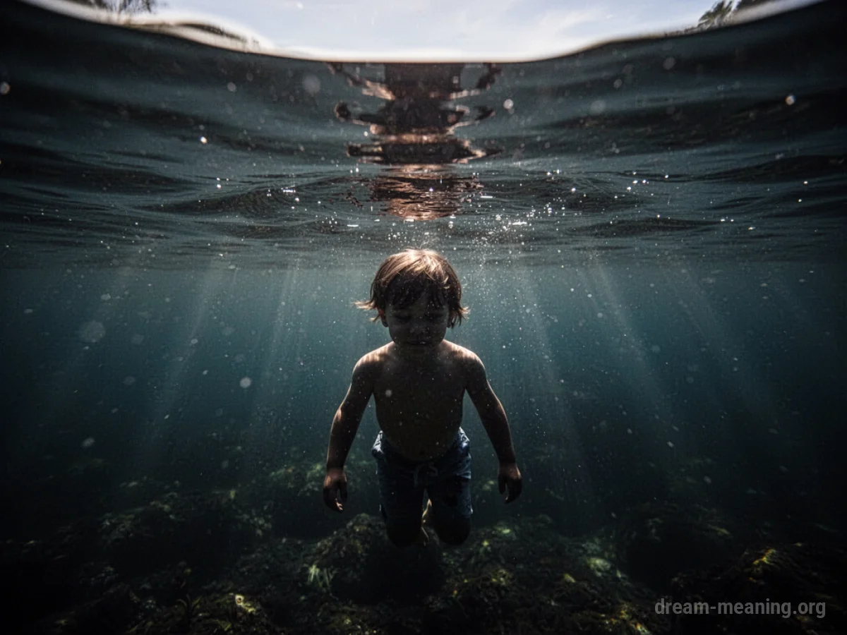 Silhouette of a child submerged in dark water.