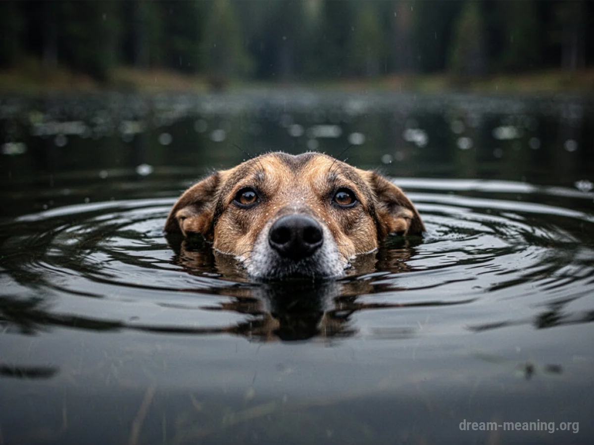 A dog's face partially submerged in dark water.