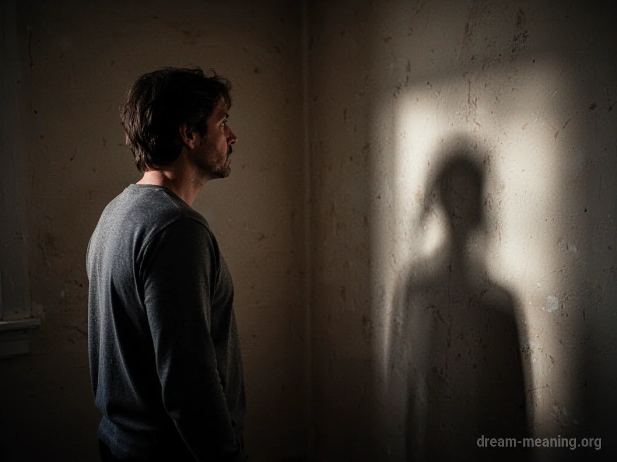 Silhouette of a person looking at a shadowy, indistinct shape in a corner of a dark room.